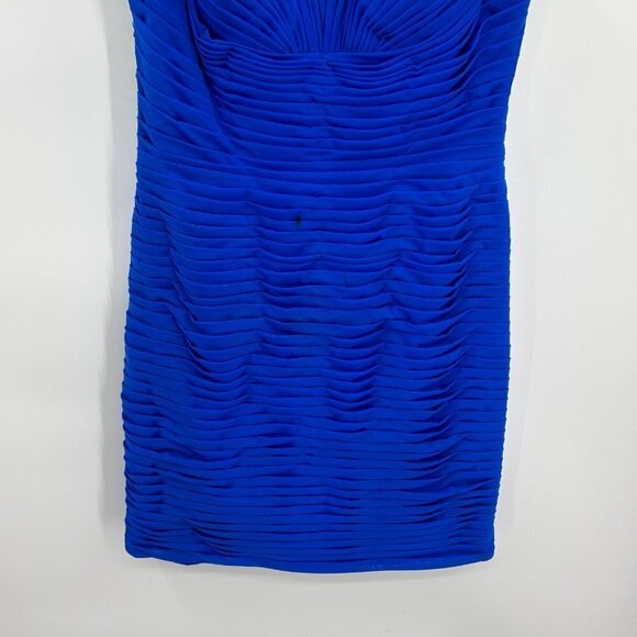 LA FEMME Royal Blue Pleated Embellished Mesh Back Sleeveless Mini Dress Size 10 - Picture 4 of 9